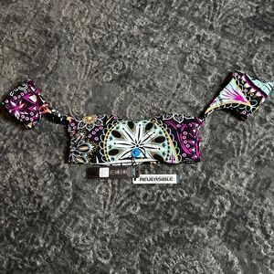 Wave Life Paisley Park Reversible Off Shoulder Bikini Top XS Black White Stripe